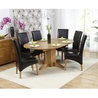 Mark Harris Dorchester Solid Oak 120cm Round Extending Dining Set with 6 Roma Black Dining Chairs