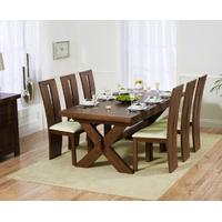 Mark Harris Avignon Solid Dark Oak 200cm Extending Dining Set with 6 Arizona Dark Cream Dining Chairs