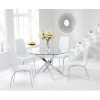 mark harris daytona 110cm glass round dining set with 4 california whi ...