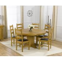 Mark Harris Turin Solid Oak 150cm Round Dining Set with 6 Valencia Brown Dining Chairs
