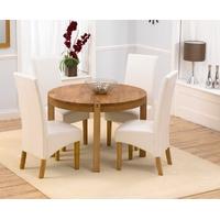 Mark Harris Verona Solid Oak 110cm Round Dining Set with 4 Venice Ivory Dining Chairs