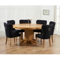 mark harris turin solid oak 150cm round dining set with 6 kalim black  ...