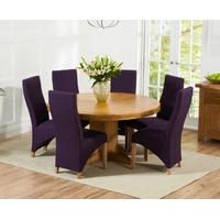 Mark Harris Turin Solid Oak 150cm Round Dining Set with 6 Harley Plum Dining Chairs