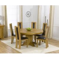 mark harris turin solid oak 150cm round dining set with 6 havana brown ...