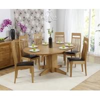 Mark Harris Dorchester Solid Oak 120cm Round Extending Dining Set with 6 Monte Carlo Brown Dining Chairs