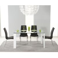 Mark Harris Lourdes Glass and White Gloss 150cm Dining Table with 4 Carsen Black Dining Chairs