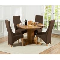 Mark Harris Dorchester Solid Oak 120cm Round Extending Dining Set with 4 Harley Cinnamon Brown Dining Chairs