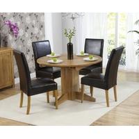 Mark Harris Dorchester Solid Oak 120cm Round Extending Dining Set with 4 Rustique Brown Dining Chairs