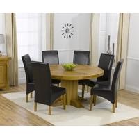 mark harris turin solid oak 150cm round dining set with 6 roma brown d ...