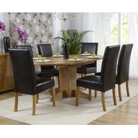 Mark Harris Dorchester Solid Oak 120cm Round Extending Dining Set with 6 Rustique Brown Dining Chairs