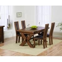 Mark Harris Avignon Solid Dark Oak 160cm Extending Dining Set with 4 Havana Dark Brown Dining Chairs