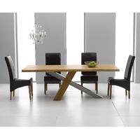 Mark Harris Montana Solid Oak and Metal 180cm Dining Set with 4 Roma Black Dining chairs