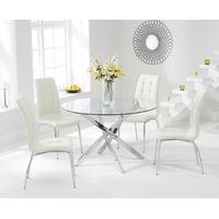 Mark Harris Daytona 110cm Glass Round Dining Set with 4 California Cream Dining Chairs