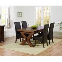 Mark Harris Avignon Solid Dark Oak 160cm Extending Dining Set with 4 WNG Brown Dining Chairs