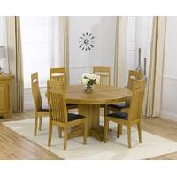 Mark Harris Turin Solid Oak 150cm Round Dining Set with 6 Monte Carlo Brown Dining Chairs