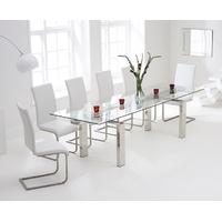 mark harris lunetto 200cm glass extending dining set with 6 malibu whi ...