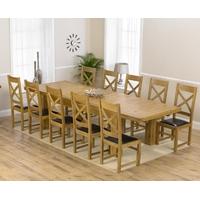 Mark Harris Laurent Solid Oak 230cm Extending Dining Set with 10 Canterbury Brown Dining Chairs