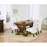 Mark Harris Avignon Solid Dark Oak 160cm Extending Dining Set with 4 WNG Ivory Dining Chairs