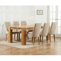 mark harris madrid solid oak 240cm dining set with 6 pailin beige dini ...