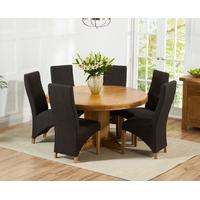 Mark Harris Turin Solid Oak 150cm Round Dining Set with 6 Harley Charcoal Dining Chairs