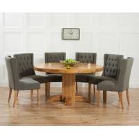 Mark Harris Turin Solid Oak 150cm Round Dining Set with 6 Stefini Grey Dining Chairs