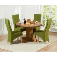 Mark Harris Dorchester Solid Oak 120cm Round Extending Dining Set with 4 Harley Lime Dining Chairs