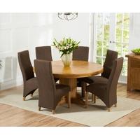 Mark Harris Turin Solid Oak 150cm Round Dining Set with 6 Harley Cinnamon Brown Dining Chairs