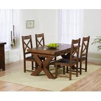 Mark Harris Avignon Solid Dark Oak 160cm Extending Dining Set with 4 Canterbury Dark Brown Dining Chairs