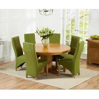 Mark Harris Turin Solid Oak 150cm Round Dining Set with 6 Harley Lime Dining Chairs