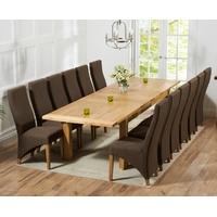 Mark Harris Rustique Solid Oak 220cm Extending Dining Set with 12 Harley Cinnamon Brown Dining Chairs