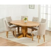 Mark Harris Dorchester Solid Oak 120cm Round Extending Dining Set with 6 Pailin Beige Dining Chairs