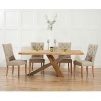 Mark Harris Montana Solid Oak and Metal 195cm Dining Set with 4 Albury Beige Dining chairs