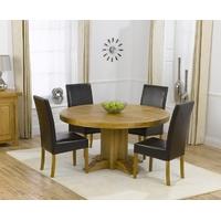 Mark Harris Turin Solid Oak 150cm Round Dining Set with 6 Rustique Brown Dining Chairs