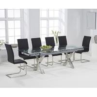 Mark Harris Cilento 160cm Glass Extending Dining Set with 6 Malibu Black Dining Chairs
