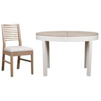 Mark Webster Painted Geo Dining Set - Round Extending with 4 White Wash Oak Chairs