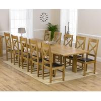 Mark Harris Rustique Solid Oak 220cm Extending Dining Set with 10 Canterbury Brown Dining Chairs