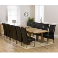 Mark Harris Rustique Solid Oak 220cm Extending Dining Set with 12 Roma Brown Dining Chairs