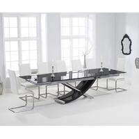 Mark Harris Hanover 210cm Black Glass Extending Dining Set with 6 Malibu White Dining Chairs