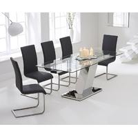 Mark Harris Lamont 140cm Glass Extending Dining Set with 6 Malibu Grey Dining Chairs