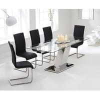 Mark Harris Lamont 140cm Glass Extending Dining Set with 6 Malibu Black Dining Chairs