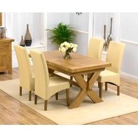 Mark Harris Avignon Solid Oak 160cm Extending Dining Set with 4 Roma Cream Dining Chairs