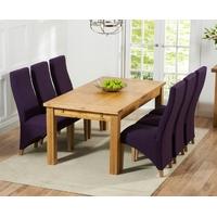 Mark Harris Rustique Solid Oak 180cm Extending Dining Set with 6 Harley Plum Dining Chairs