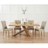 Mark Harris Montana Solid Oak and Metal 225cm Dining Set with 4 Albury Beige Dining chairs