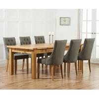 Mark Harris Rustique Solid Oak 220cm Extending Dining Set with 6 Pailin Grey Dining Chairs