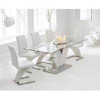 Mark Harris Lamont 140cm Glass Extending Dining Set with 6 Hereford Z White Dining Chairs