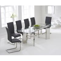 Mark Harris Millicent 160cm Glass Extending Dining Set with 6 Malibu Grey Dining Chairs