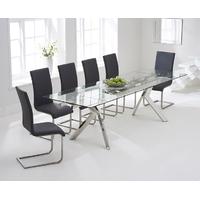 Mark Harris Palazzo 200cm Glass Extending Dining Set with 6 Malibu Grey Dining Chairs