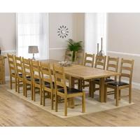 Mark Harris Rustique Solid Oak 220cm Extending Dining Set with 12 Valencia Brown Dining Chairs