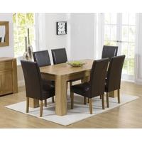 Mark Harris Tampa Solid Oak 150cm Dining Set with 6 Rustique Brown Dining Chairs