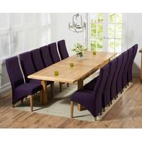 Mark Harris Rustique Solid Oak 220cm Extending Dining Set with 12 Harley Plum Dining Chairs